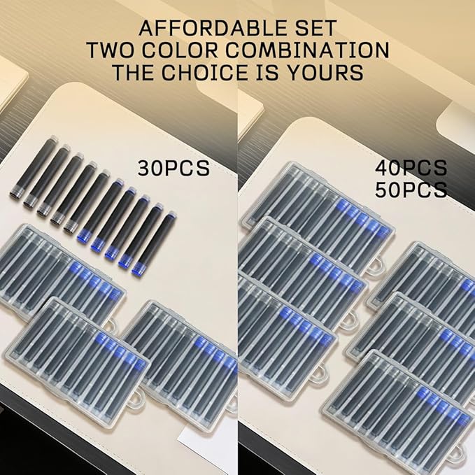 YUNCHUN 30PCS Fountain Pen Ink Refills, 3.4 mm Ink Cartridges Sets for Hongdian, Ink Pen Writing Supplies International Standard Ink Refills, Smooth Writing (Black + Blue)