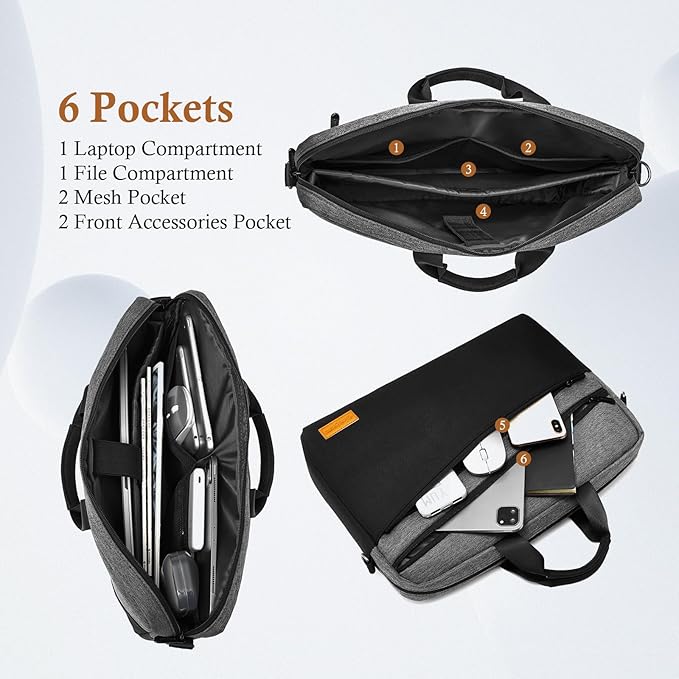 bagasin 17 17.3 inch Laptop Computer PC Shoulder Bag Carrying Case, Water-Repellent Fabric Briefcase, Lightweight Toploader, Business Casual or School