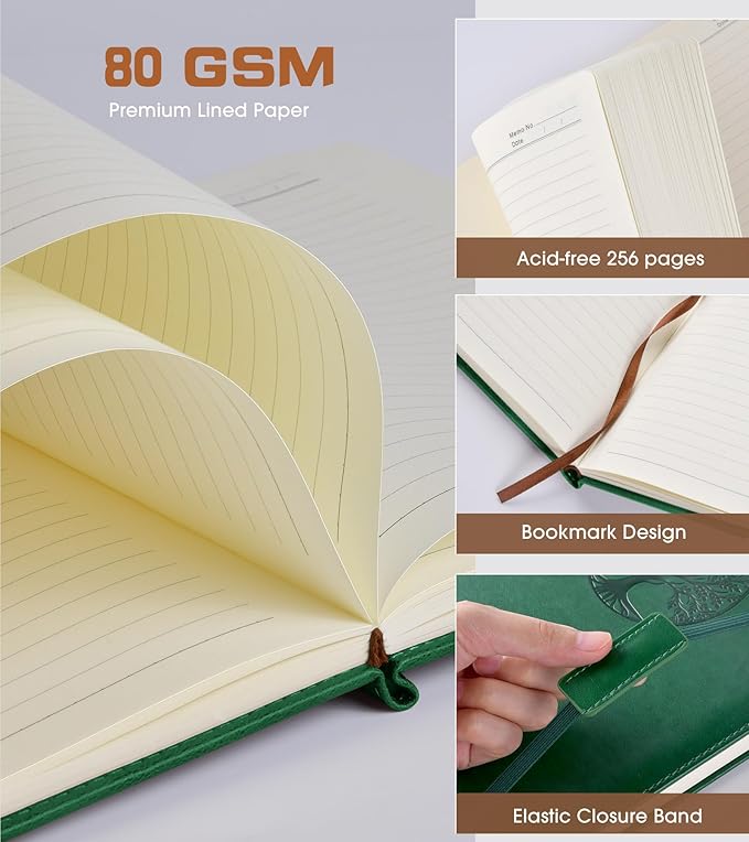 Biuwory Lined Journal Notebook for Women Men,256 Pages A4 Large Hardcover Leather Journals for Writing,Travel,Business,Work,School,College Ruled Notebooks for Note Taking, Diary Notepad 8.6"×11"