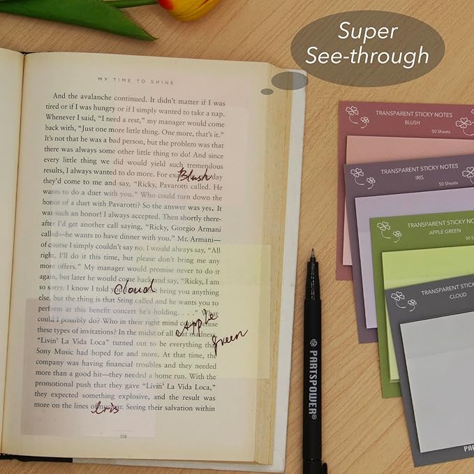 PARTSPOWER Super Transparent Sticky Notes, Jewel Tones 4 Packs 3X3 Inch See Through Annotating Sticky Notes for Annotating, Bible Study Supplies, Office School Supplies