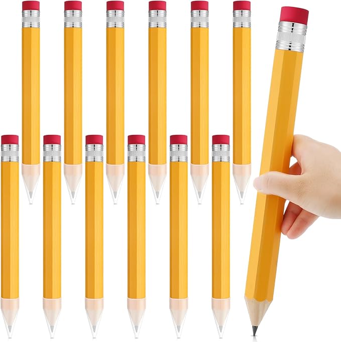 Leinuosen 12 Pcs Giant Pencils End of Year Gift 14 Inch Extra Large Wood Big Yellow Jumbo Novelty Funny Comically Pencil Props with Eraser for School Office Party Favors