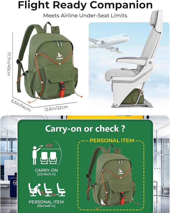 25L Travel Backpack Women Men,Lightweight College Backpack,Green | Casual Daypack, Water Resistant Bookbag, Fit 15.6-inch Laptop, Travel Commuting Gym Hiking Work Bag, TSA Friendly