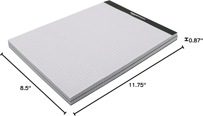 Amazon Basics Quad-Ruled Graph Paper Pad with Sturdy Back, Perforated, 8.5" x 11.75", White, 100 Sheets/Pad, 2-Pack