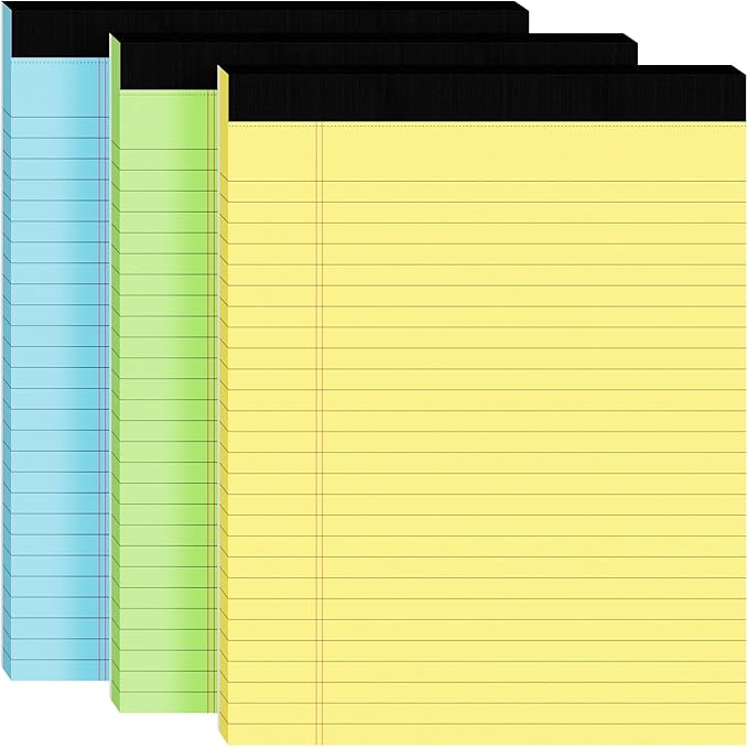 3pcs Legal Pads 8.5 x 11,Notepads 8.5 x 11 Inch, 30 Sheets/Pack, Color Note Pads Clear Print Writing Pads of Paper, Perforate Wide Ruled Lined with Sturdy Back for Office, Business & School Supplies