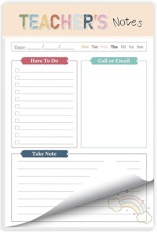 Teacher Notepad - To Do List Notepad, Teacher Appreciation Gifts Planner, 50 Sheets, 5.6 x 8.3 Inches Tear-Off Notepads for Stationery Must-Have Supplies for Preschool | Elementary | Middle | High School Teachers
