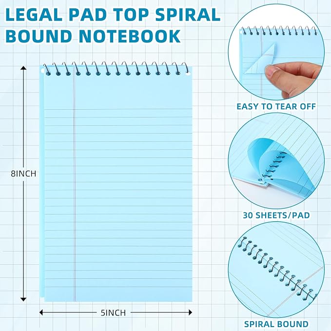 25 Pack Pastel Colored Legal Pads Top Bound Spiral Notebook College Ruled Steno Pads 8.5 x 11, 5 x 8 Inch Hard Cardboard Paper Notepad for Office School (5x8 Inch)