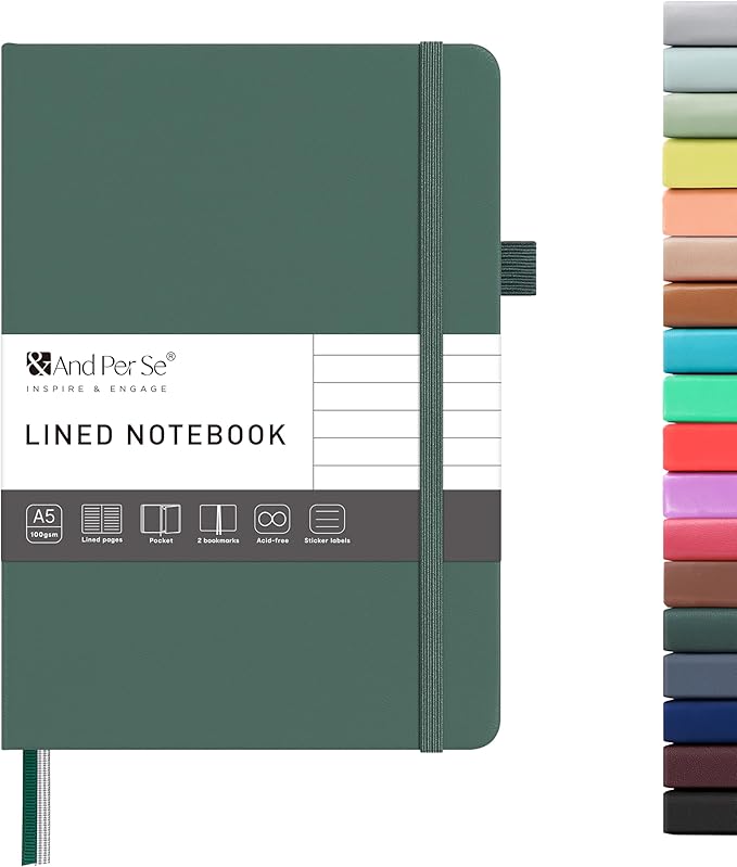 &And Per Se Lined Journal Notebook – A5 5.7”x8” College Ruled, 160 Pages, 100gsm Thick Paper, Journaling Notebooks for Writing (Dark Green)