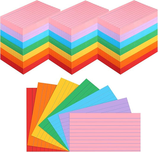 Fainne 2100 Pcs Colored Index Cards Bulk Neon Ruled Note Cards with Lines for Studying Rainbow Pad Index Notecards for Studying School Supply College Office(3 x 5 Inch,Bright Color)