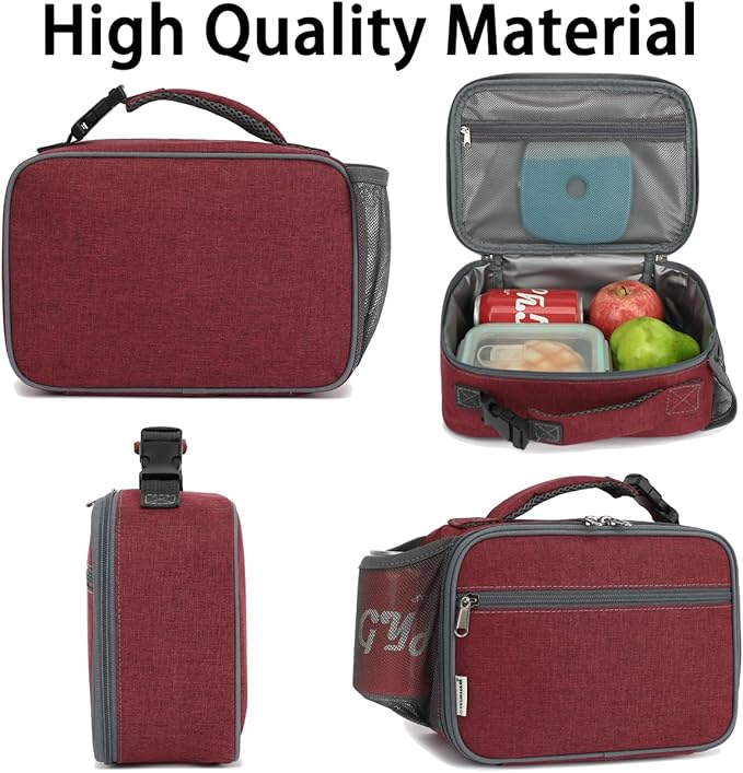 GYEUKHAM Insulated Lunch Box for School, Thermal Reusable Durable Freezable Lunch Bags for Kids Boys Girls Men Women - Small Soft Cooler Portable Lunch Tote Kit for Work Picnic Travel,Dark Red