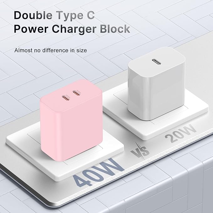 Susnwere 40W Dual USB C Charger Block,2-Port Fast USB-C Power Adapter Wall Charger Plug Type C Charging Block for Laptop Computer & Tablets/Phones iPhone 15/14/13/12/11/X, iPad,Samsung,Google 2 Pack