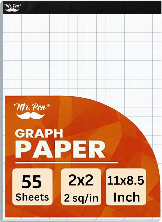 Mr. Pen- Graph Paper, 2x2 (2 Squares per inch), 8.5"x11", 55 Sheets, Grid Paper, Graphing Paper, Graph Paper Pad, Math Graph Paper, Grid Paper Pad, 1/2 Inch Graph Paper, Square Paper, Math Paper