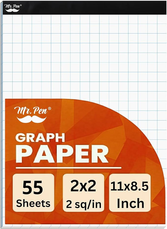 Mr. Pen- Graph Paper, 2x2 (2 Squares per inch), 8.5"x11", 55 Sheets, Grid Paper, Graphing Paper, Graph Paper Pad, Math Graph Paper, Grid Paper Pad, 1/2 Inch Graph Paper, Square Paper, Math Paper