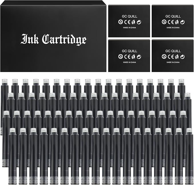 Fountain Pen Ink Cartridges, 72 Pack Black Ink Refills (4 Boxes of 18) - Bore Diameter 3.4mm (Black)