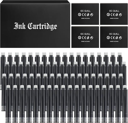Fountain Pen Ink Cartridges, 72 Pack Black Ink Refills (4 Boxes of 18) - Bore Diameter 3.4mm (Black)