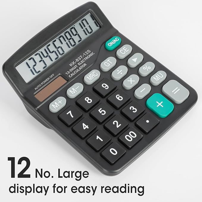 2 Pcs Calculator with Large LCD Display, 12 Digits Calculators Desktop, Solar and Battery Dual Power, Desk Calculator