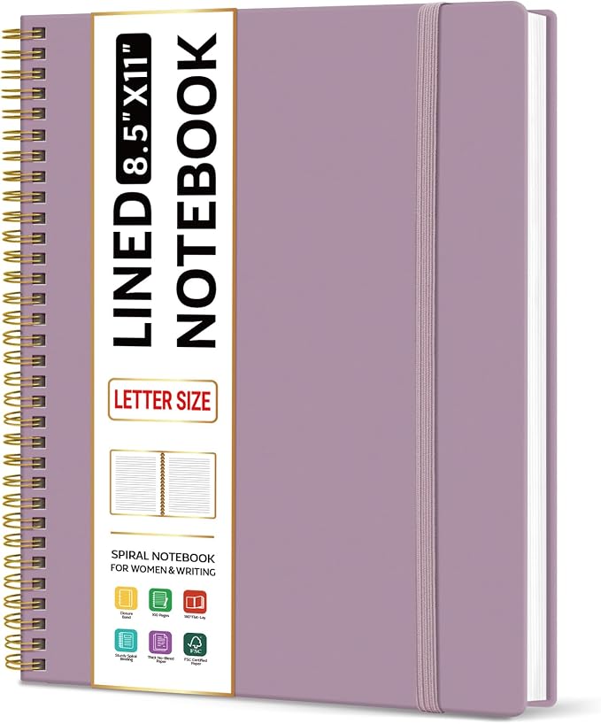 Taja Large Spiral Lined Notebook for Work, Journal for Women & Men
