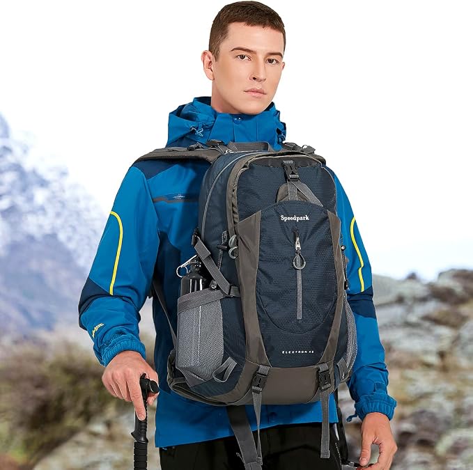 SPEEDPARK 40L Hiking Backpack, Lightweight Camping Daypack with Rain Cover | Water-Resistant Rip-Stop Nylon, Multi-Pockets, Survival Whistle. Ideal For Men, Women, Travel, Trekking
