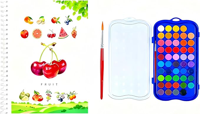 48 Colors Watercolor Book with Paint，Beginner Watercolor Workbook Kit, Watercolors Workbook (Fruit -48 Colors)