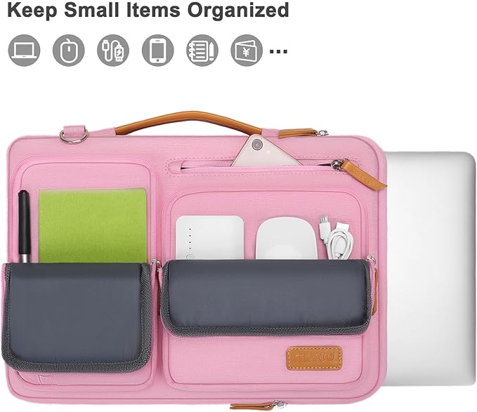 MOSISO 360 Protective Laptop Shoulder Bag,13-13.3 inch Computer Bag Compatible with MacBook Pro 14, HP, Dell, Lenovo, Asus Notebook,Side Open Messenger Bag with 4 Zipper Pockets&Handle, Pink