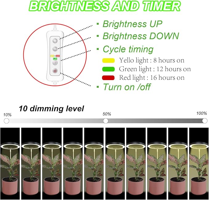Plant Grow Light, LED Growing Light Full Spectrum for Indoor Plants,Height Adjustable, Automatic Timer, 5V Low Safe Voltage,Idea for Large Plant Light