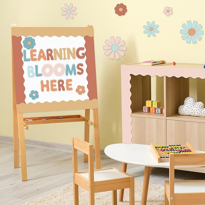 221 Pcs Boho Bulletin Board Letters, Round Alphabet Number Punctuation Symbol Combo Letter Cutouts, Retro Boho Classroom Decor for School Classroom Chalkboard Poster Bulletin Board Wall