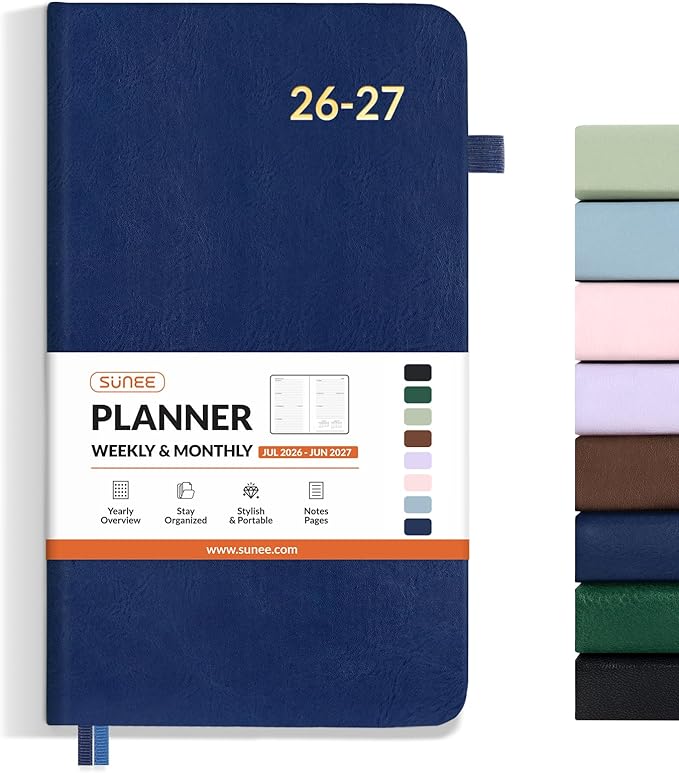 SUNEE 2026-2027 Pocket Weekly Planner for Purse 3.5" x 6" - 12 Month (July 2026 - June 2027) Academic Year Calendar, Pocket Size Planner, Hardcover, Note, 100 GSM Paper, Deep Blue