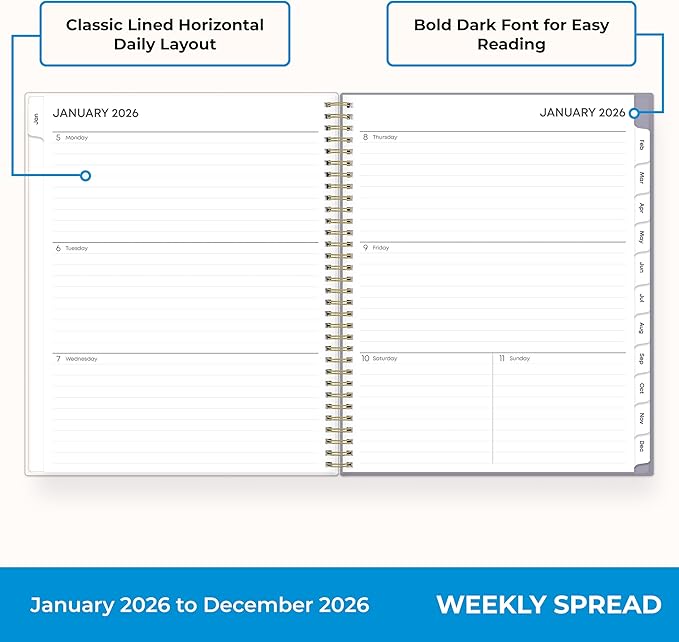 Blue Sky 2026 Weekly and Monthly Planner Calendar, January 2026 - December 2026, 8.5" x 11", Flexible Cover, Laminated Tabs, Durable Twin Wire Binding, Storage Pocket, Tula