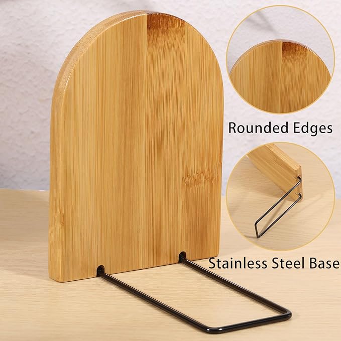 CHGCRAFT 2 Pair Bamboo Bookend Anti Slip Book Stand for Home Decor Desktop Bookshelf Ends for Books Magazine Storage Display, Sandy Brown