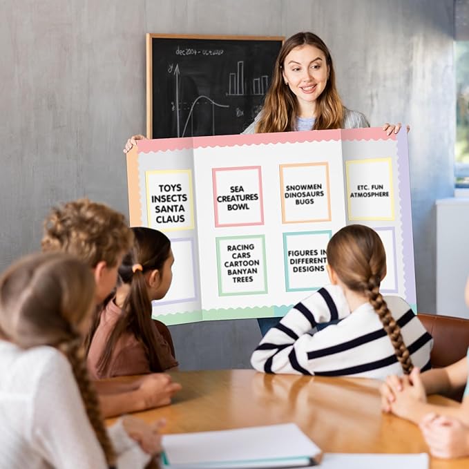 90 Pcs Science Fair Board Supplies Include 72 Trim Scalloped Bulletin Borders 18 Presentation Board Subtitles for Classroom Office Display(Macaron)