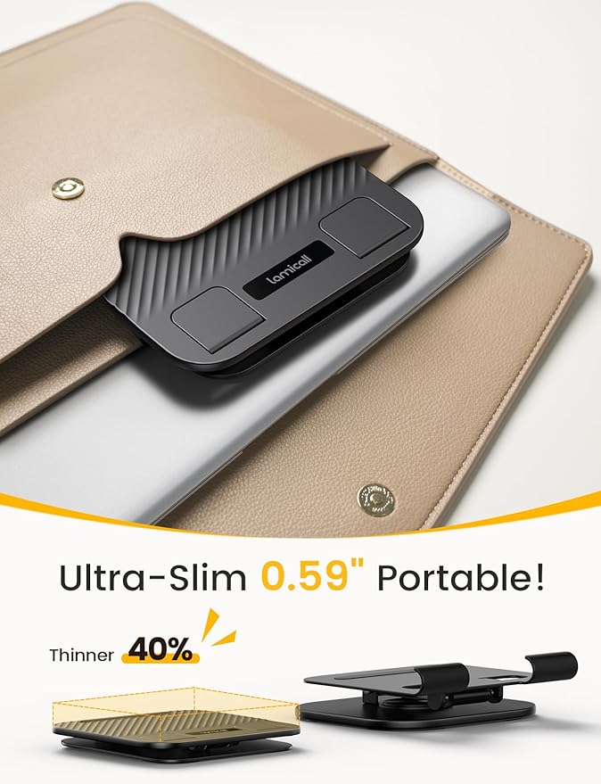 Lamicall Adjustable iPad Stand for Desk - [Ultra-Slim Foldable][360°Rotation] Tablet Holder Stand with Heavy-Duty Base, Mother Day Kindle Holder for 4.7-13" Device, iPad Pro Air Mini, Kindle, E-Reader