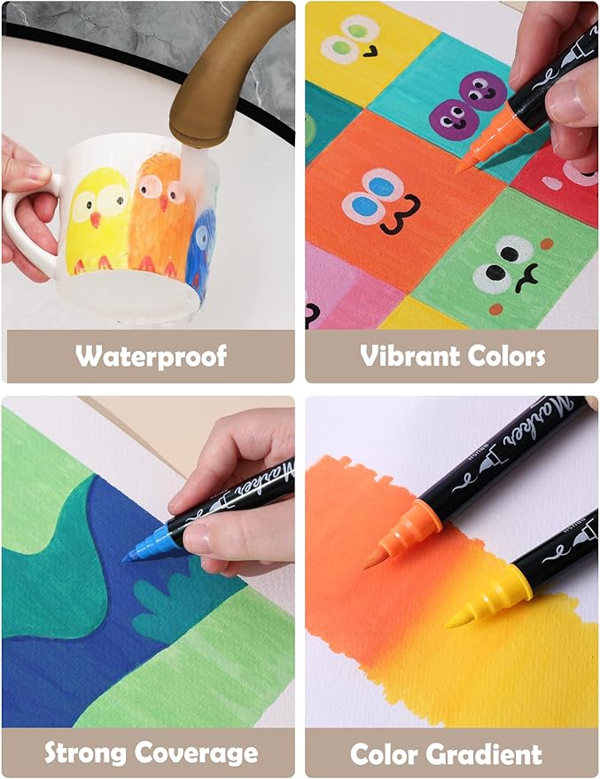 TOSHARE 30 Colors Dual Tip Acrylic Paint Markers, Premium Brush&Fine Acrylic Paint Pens for Rock, Wood, Paper, Fabric, Canvas, Glass,Ceramic,Egg,Scrapbook and DIY Crafts Supplies-Junk Journal Supplies