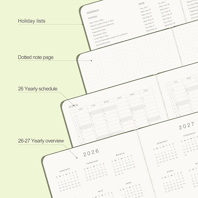 And Per Se 2026 Planner, 15 Months Hardcover Daily, Weekly & Monthly Planner, A5 size, 100GSM Thick Paper, Back Pocket, 5.7" x 8"(Olive Green)
