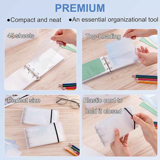 3×5” index card Binder organizer with Plastic pocket Sleeves, small organized folder for recipes Flashcards,portable notecards case holder (2pcs Clear)