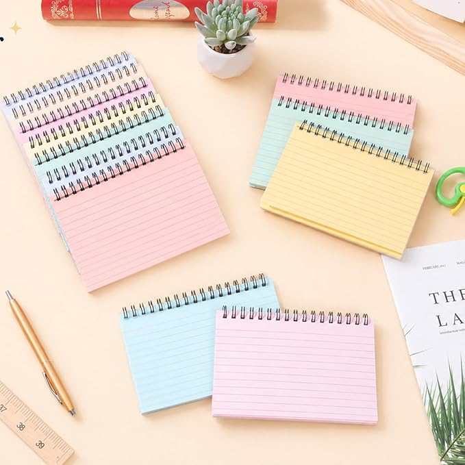 12 Packs Large Index Cards with Ring set 4x6 Colored College Ruled Notecards with Waterproof Covers Spiral Flashcards Spiral Index Card Set for Studying School Office Home Supplies(Pastel)