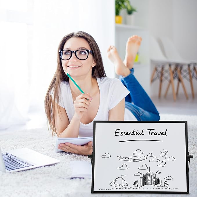 3 Pcs Dry Erase Whiteboard 16" x 12" Desktop Whiteboard Calendar Double Sided Magnetic White Board Dry Erase Board with Stand Portable Planning Panels for Home Office School to Do List (Black Frame)