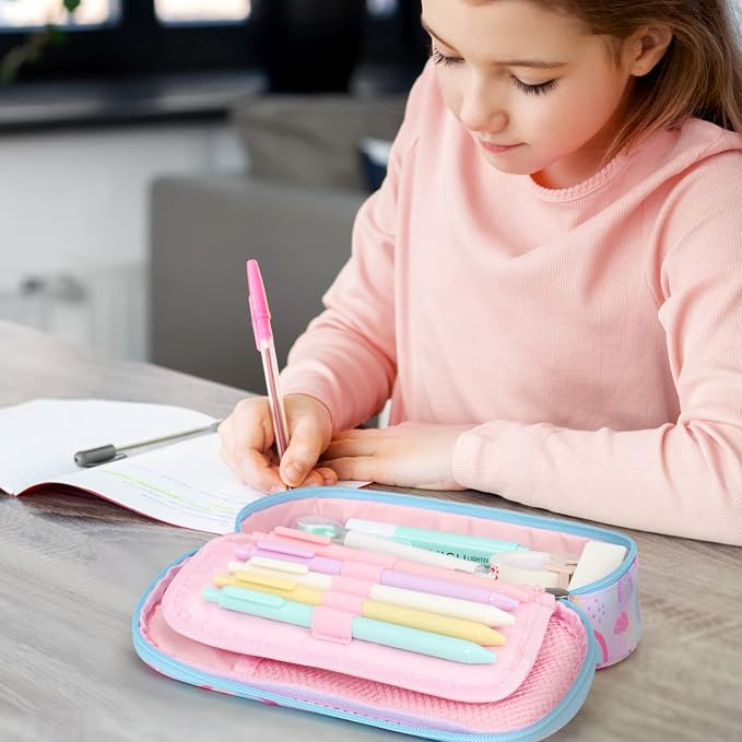 Cambond Cute Pencil Case for Girls - Big Capacity Pencil Cases for Kids, Large Storage Pencil Pouch for School, Pencil Case Only, Purple Rainbow