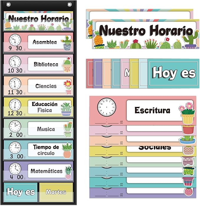 Spanish Daily Schedule Pocket Chart for Classroom- a Versatile and Engaging Tool to Help Students Stay Organized and on Track Throughout the Day (Black)