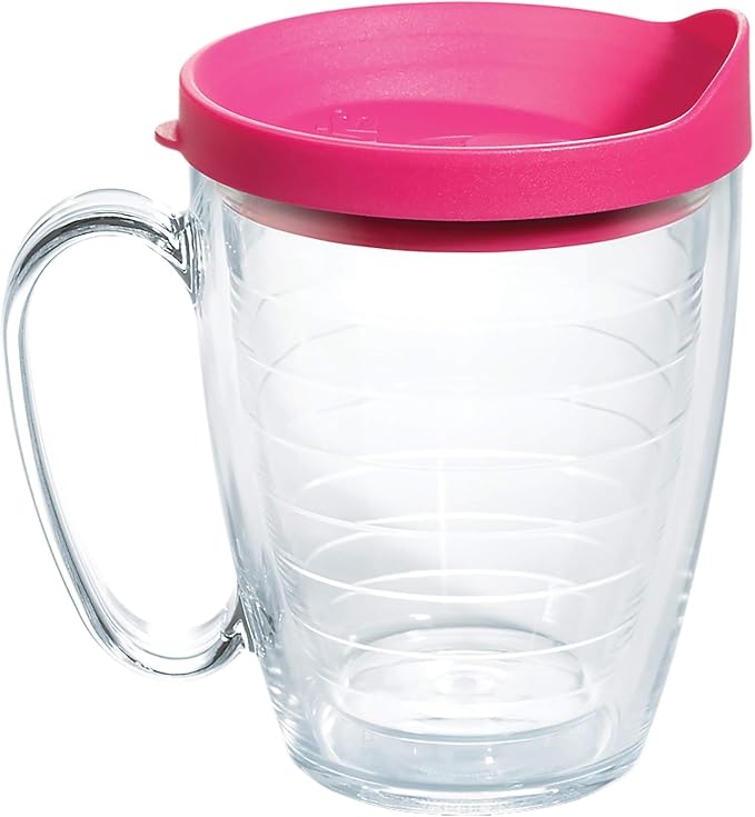 Tervis Clear & Colorful Lidded Made in USA Double Walled Insulated Tumbler Travel Cup Keeps Drinks Cold & Hot, 16oz Mug, Fuchsia Lid