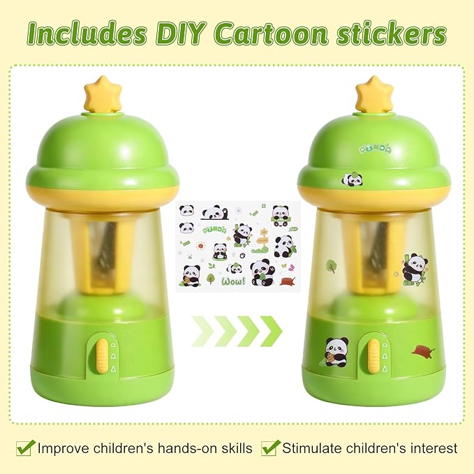 Rechargeable Electric Pencil Sharpener, 6-12mm Auto in & Out Fully Automatic Pencil Sharpener for Kids, Large Capacity Battery Powered, with Cartoon Stickers Ideal for Classroom & Home (Green)