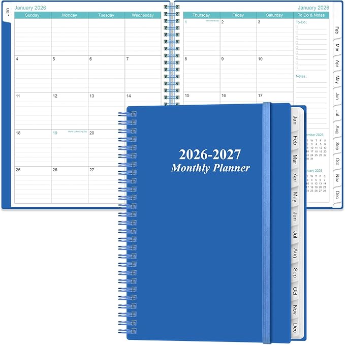 2026-2027 Monthly Planner - 18 Monthly Calendar, January 2026 - June 2027, Two Pages Per Month, 9" x11" Planner with Tabs, Strong Twin-Wire Binding, Inner Pocket, Teal