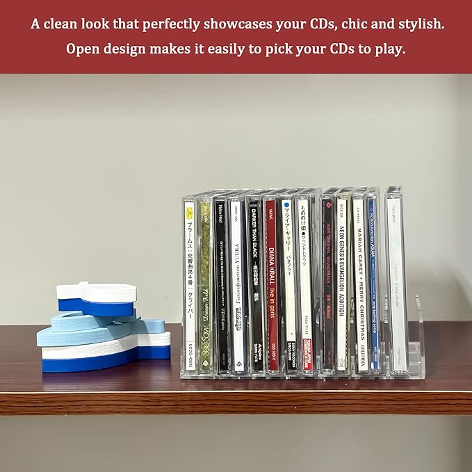 Philbinden 2 Pcs Clear Acrylic CD Holder, DVD/CD Display Rack & CD Storage Box & Vinyl Record Storage Stand Holds up to 14 Standard CD Cases for Media Shelf Storage and Organization