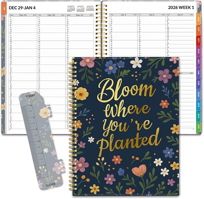 SUNEE 2026 Appointment Book, Quarter-Hourly, Weekly & Monthly - from January 2026 - December 2026, 8.5"x11" Weekly Planner, Flexible Cover, Note Pages, Pockets, Bookmark, Spiral Binding,
