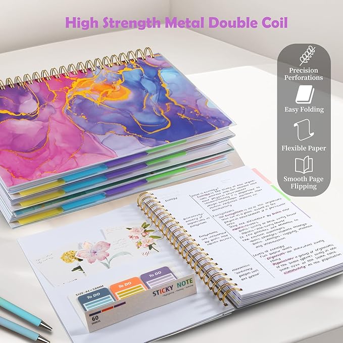 5 Subject Notebook for Work with Removable Dividers Tabs, Large 8.5" x 11 Spiral Lined Notebooks for School Note Taking & Organizer, A4 240 Pages College Ruled Journal for Women & Writing, Pink
