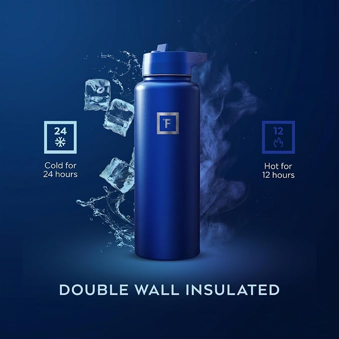 IRON °FLASK 40 oz Wide Mouth Water Bottle with Straw | Insulated Stainless Steel Sports Water Bottle with Leakproof Straw Lid - BPA Free, Cold 24 Hrs, Sweat Free (Cobalt)