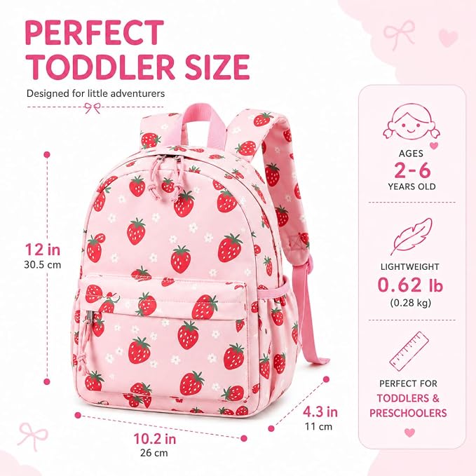 LOIDOU Toddler Backpack for Girls School Bookbags for Preschool Kindergarten Cute Backpacks (Strawberry Pink, S-12)