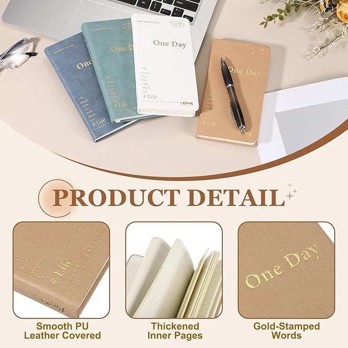 PATIKIL Planner Notebook, 7 x 3.8" 96 Sheets Undated Daily Planner Pocket to Do List Daily Weekly Goals Notebook for Office Home Study Work Time Management Habit Tracker, Brown