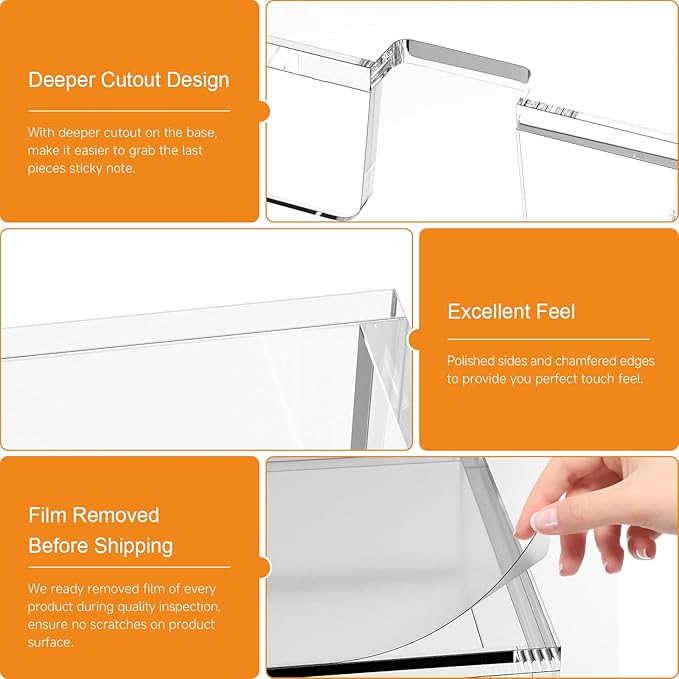 BEEGO Sticky Note Organizer - 3x3 in 2IN1 Crystal Clear Acrylic Notepad Holder Acrylic Sticky Note Dispenser Cute Memo Holder (NO Pads) for Dorm Room Office Desk Organization