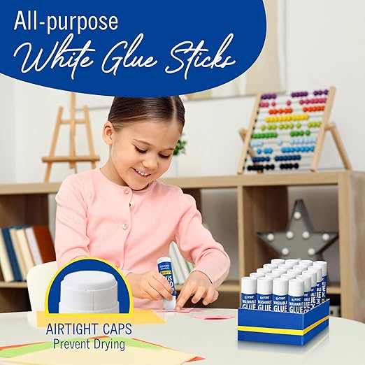 Glue Sticks for Kids, White Glue Sticks Bulk Classroom 12 Count, 0.75 Ounce, Washable All Purpose, for Kids, School and Home
