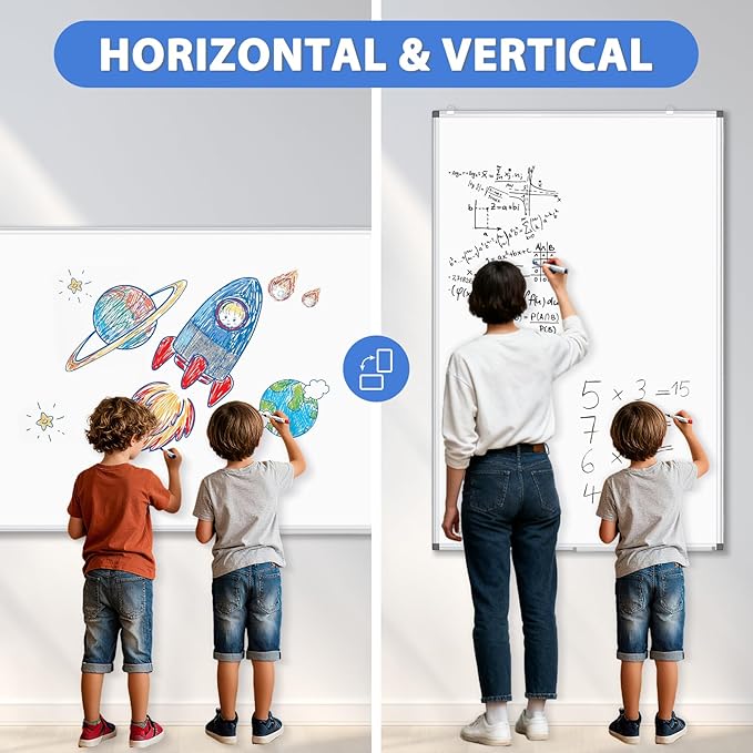WALGLASS 2 Pack Large White Board, 60" x 40" Double-Sided Dry Erase Board Whiteboard for Wall, Hanging Mounted Whiteboard Silver Aluminium Frame for Home, School, Office