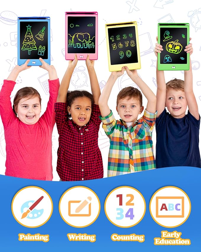 POPERFUN 4 Pack LCD Writing Tablet for Kids, 8.5 Inch Colorful Toddler Doodle Board Gifts for Toddlers 3 4 5 6 7 8 Year Old Girls Boys, Drawing Tablet for Erasable Reusable Electronic, Paint Toys